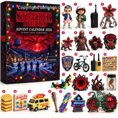 Stranger Things Upside Down 2026 Holiday Advent Calendar - box and numbered collectible contents