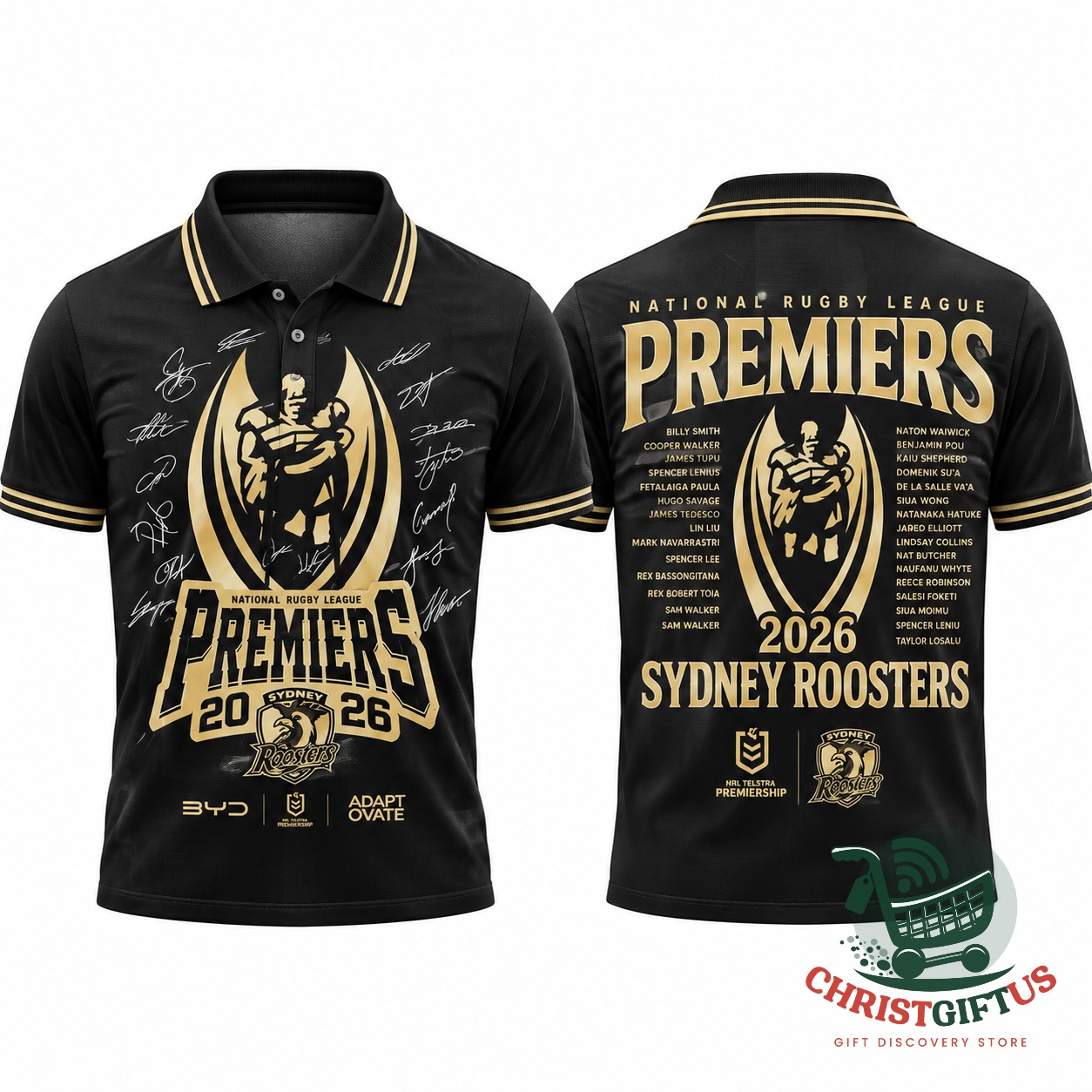 Sydney Roosters 2026 NRL Grand Final Premiers Championship Hoodie - back with gold premiers lettering
