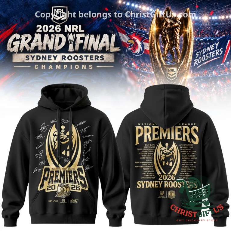 Sydney Roosters 2026 NRL Grand Final Premiers Championship Hoodie - front and back views