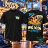 Black Tampa Bay Rays WS 2026 St. Pete T-shirt, front and back