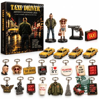 Taxi Driver 2026 New York Christmas Advent Calendar - full box and collectible contents display