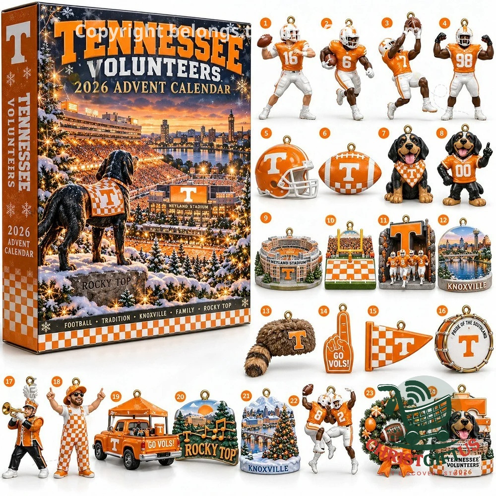 Tennessee Volunteers 2026 Christmas Advent Calendar - front box and numbered ornaments displayed