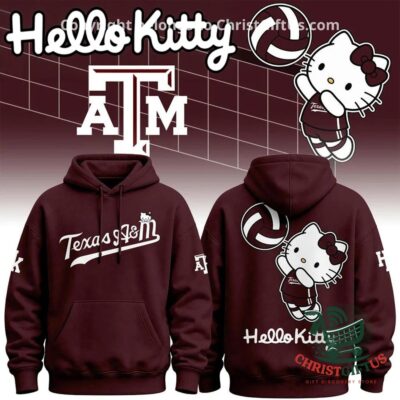 Texas A&M Aggies Hello Kitty Volleyball Hoodie - front and back views displayed together