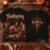 Thanksgiving 2026 Slasher Horror 3D T-Shirt - front and back views with turkey dinner and knife graphics