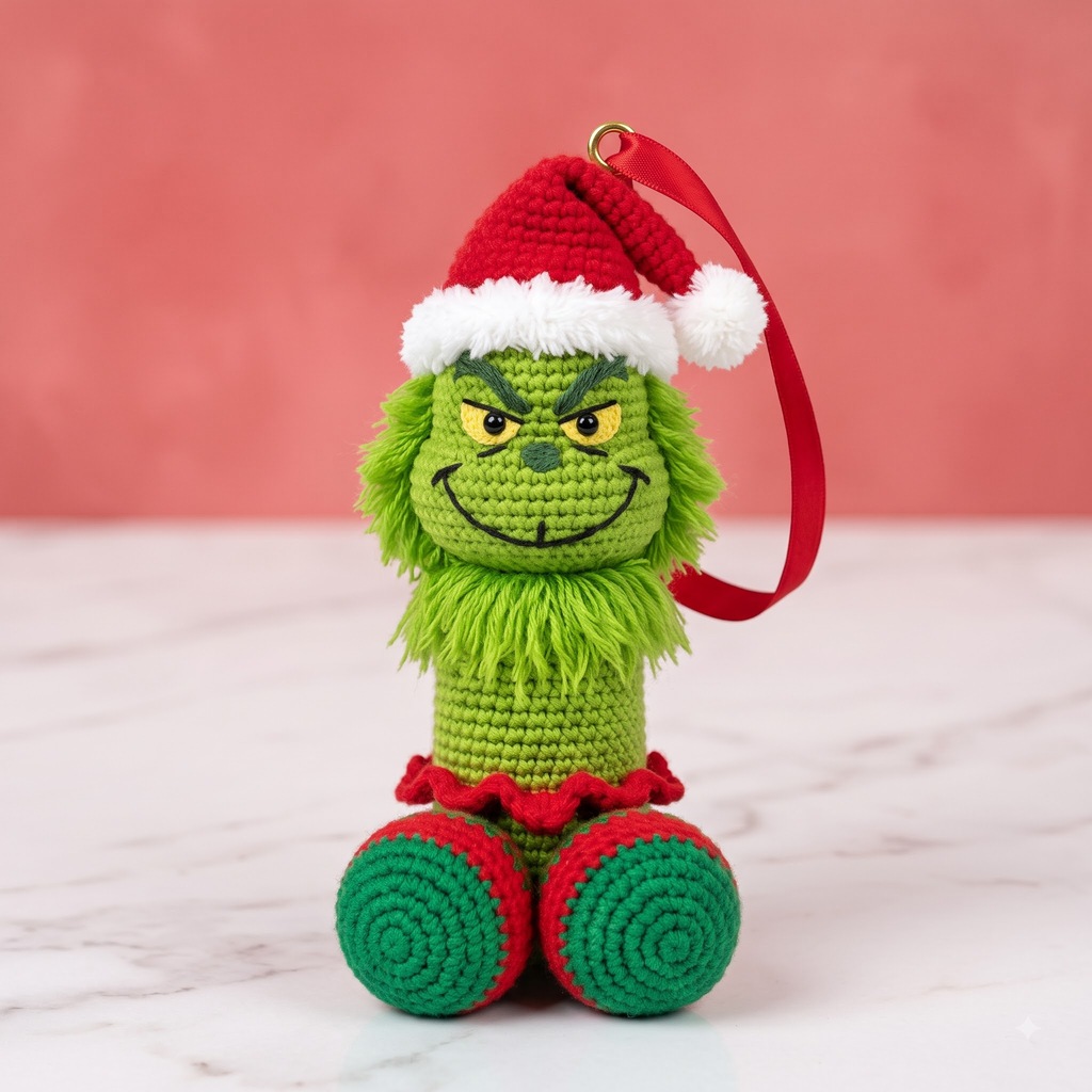 The Grinch Santa Hat 2026 Christmas Crochet Ornament - photo 3