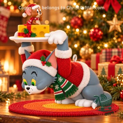 Tom and Jerry Hide and Seek Christmas 3D Figure Ornament - front view with Jerry on cheese