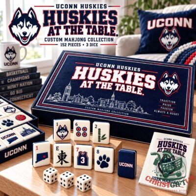 University of Connecticut Huskies Mahjong Game Set - boxed set with tiles and dice displayed