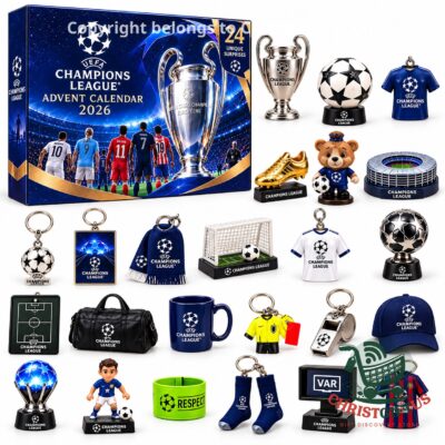 UEFA Champions League 2026 Advent Calendar - box with the full set of trophy, ball and shirt charms