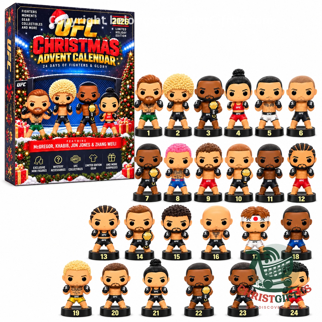 UFC 2026 Christmas Advent Calendar - box and 24 numbered fighter figures