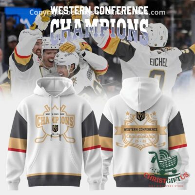 Vegas Golden Knights 2026 Western Conference Champions Hoodie front and back view