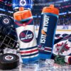 Two Winnipeg Jets Gatorade GX bottles with orange caps