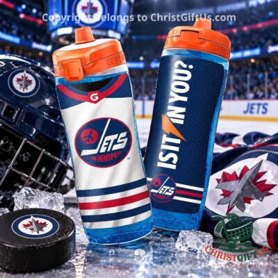 Two Winnipeg Jets Gatorade GX bottles with orange caps