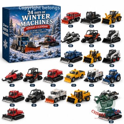 Winter Machines Advent Calendar 2026 - front box and numbered vehicles
